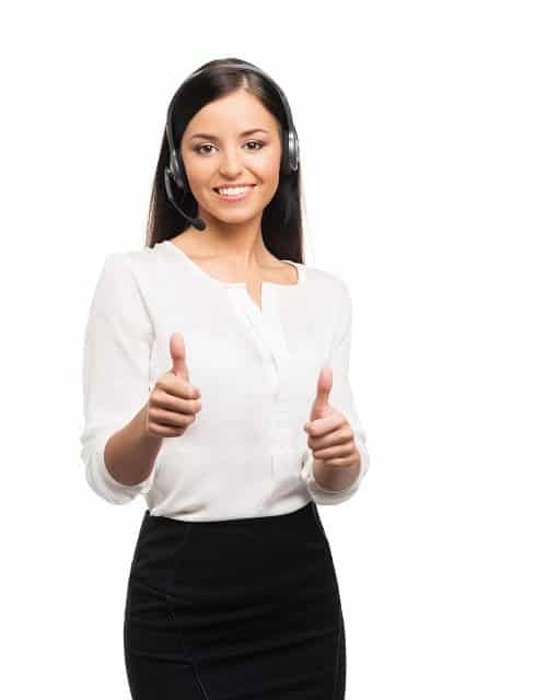 Young, confident and beautiful customer support operator isolate